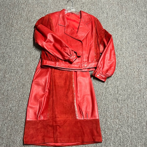 Red leather vintage jacket, and skirt - Picture 1 of 8